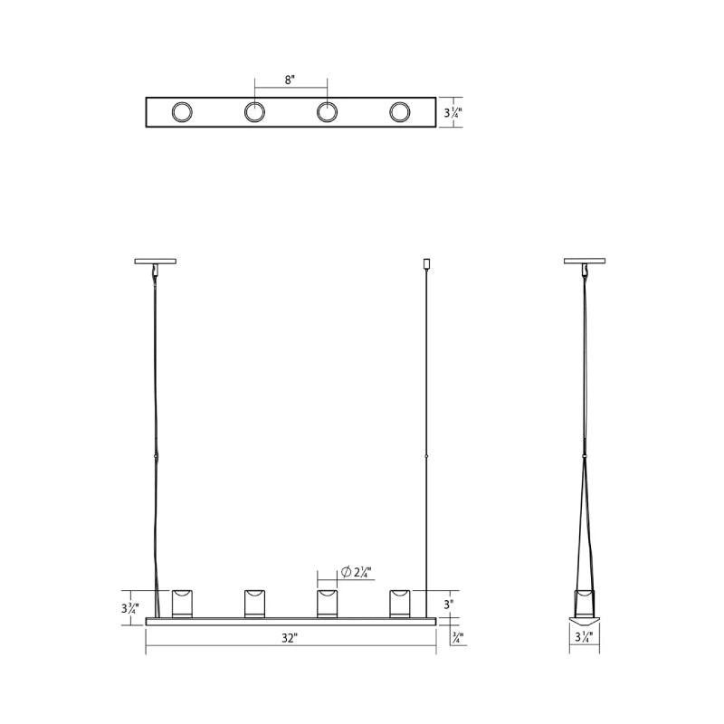 Sonneman 2857-SW Votives 8-lt 32" LED Bar Pendant with Clear Etched Glass