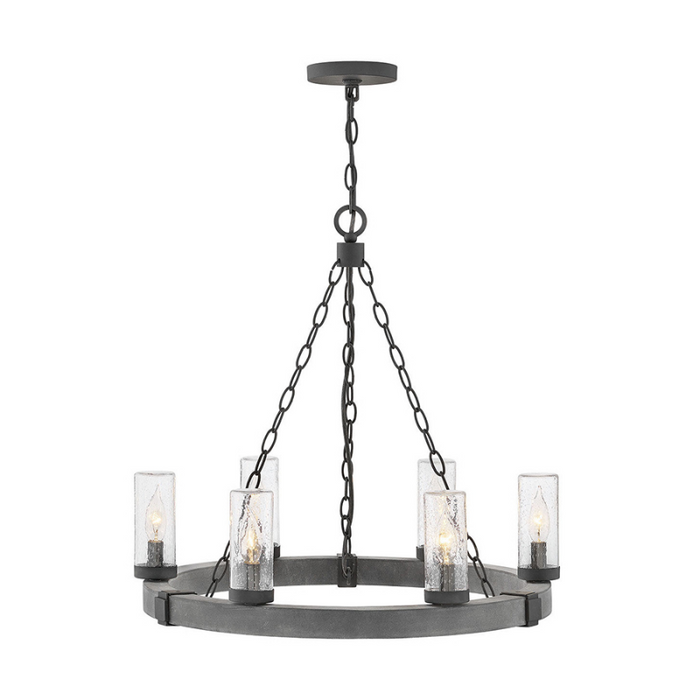 Hinkley 29206 Sawyer Medium 6-lt 24" LED Outdoor Single Tier Chandelier, 12V - Aged Zinc