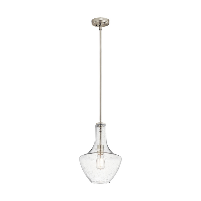 Kichler 42141 Everly 1- lt 11" Bell Pendant - Brushed Nickel/Clear Seeded