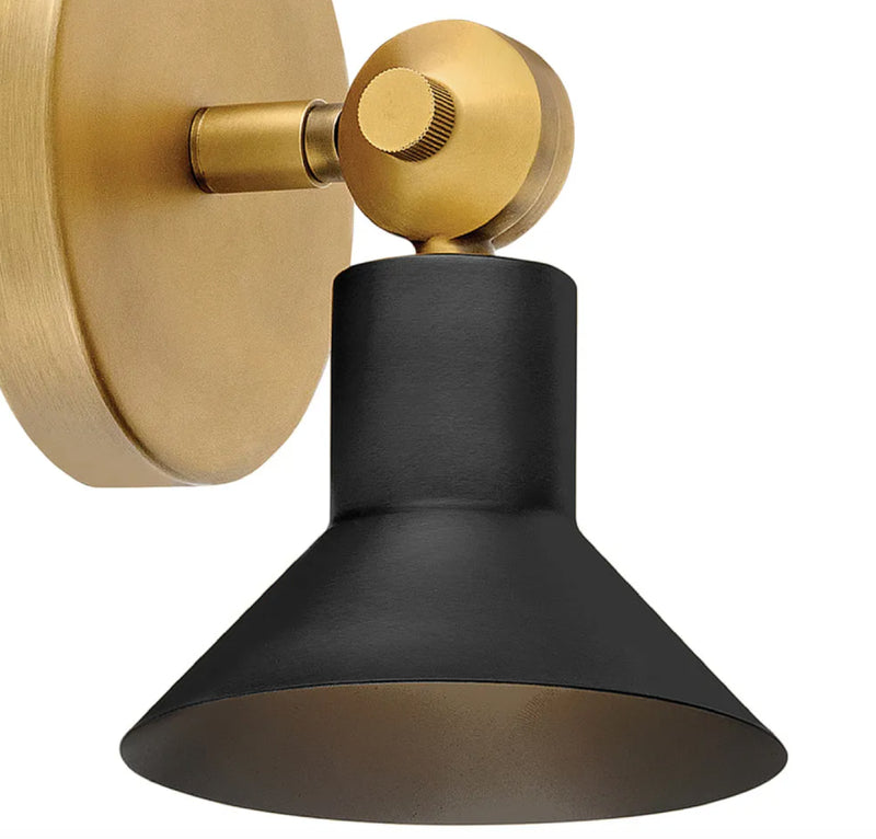 Hinkley 48490 Dom 1-lt 7" LED Adjustable Wall Sconce - Heritage Brass with Black accents