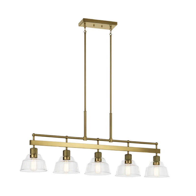Kichler 52404 Eastmont 5-lt 50" Linear Chandelier-Brushed Brass with Walnut Wood