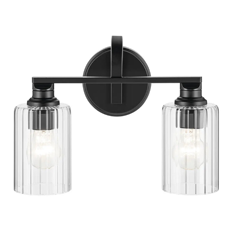 Kichler 55225 Gioe 2-lt 14" Vanity Light - Black Clear Fluted Glass