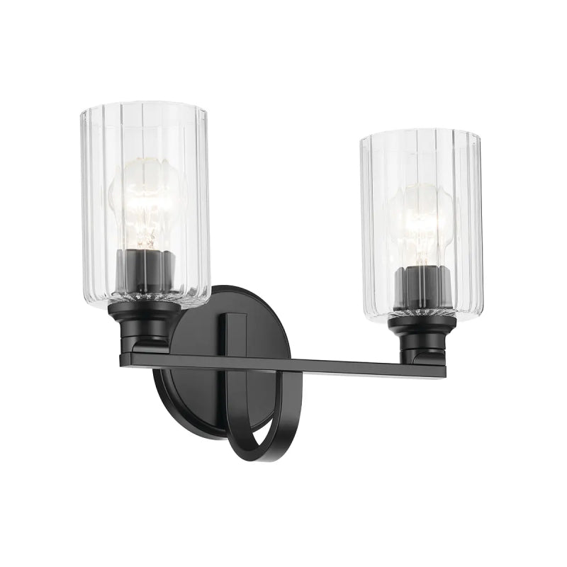 Kichler 55225 Gioe 2-lt 14" Vanity Light - Black Clear Fluted Glass