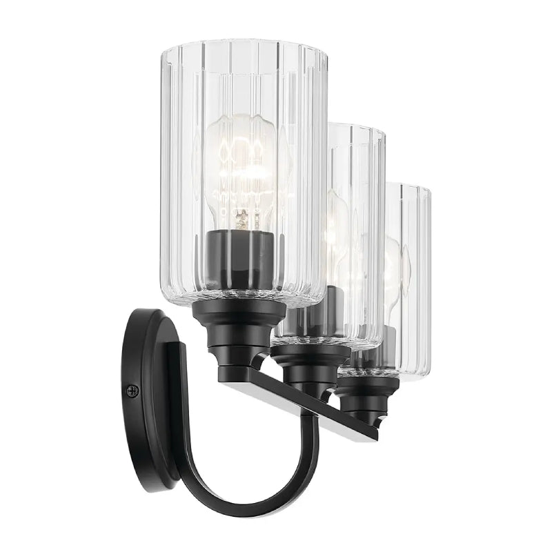 Kichler 55226 Gioe 3-lt 24" Vanity Light - Black Clear Fluted Glass