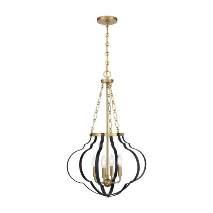 Savoy House 7-4866-4 Mercer 4-lt 20" Pendant - Matte Black and Warm Brass