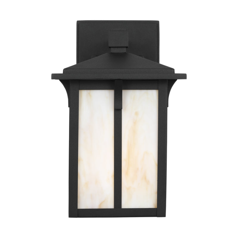 Generation 8552701 Tomek 1-lt 10" Tall Outdoor Wall Lantern - Black/Champagne