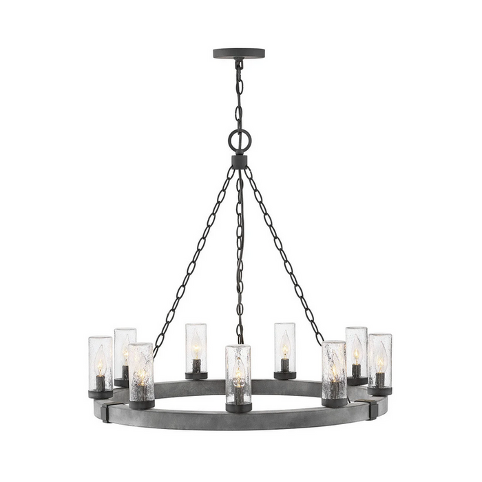 Hinkley 29208 Sawyer Large 9-lt 30" LED Outdoor Single Tier Chandelier, 12V - Aged Zinc