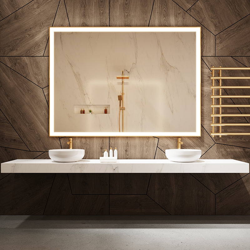 Paris Mirror Chic Rectangle 70" x 45" LED Lighted Mirror, 3CCT Selectable - Gold Framed