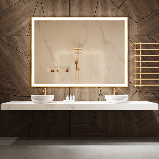 Paris Mirror Chic Rectangle 70" x 45" LED Lighted Mirror, 3CCT Selectable - Gold Framed