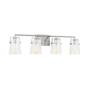 Visual Comfort DJV1034 Crofton 4-lt 33" Vanity Light - Brushed Steel Clear Crackle Glass