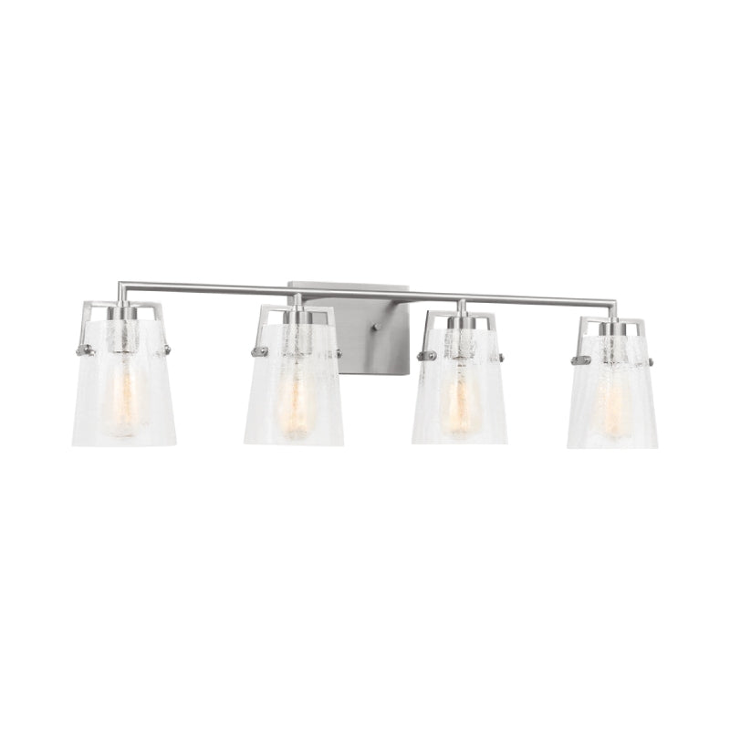 Visual Comfort DJV1034 Crofton 4-lt 33" Vanity Light - Brushed Steel Clear Crackle Glass