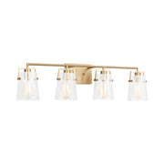 Visual Comfort DJV1034 Crofton 4-lt 33" Vanity Light - Satin Brass Clear Crackle Glass