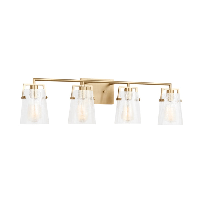 Visual Comfort DJV1034 Crofton 4-lt 33" Vanity Light - Satin Brass Clear Crackle Glass