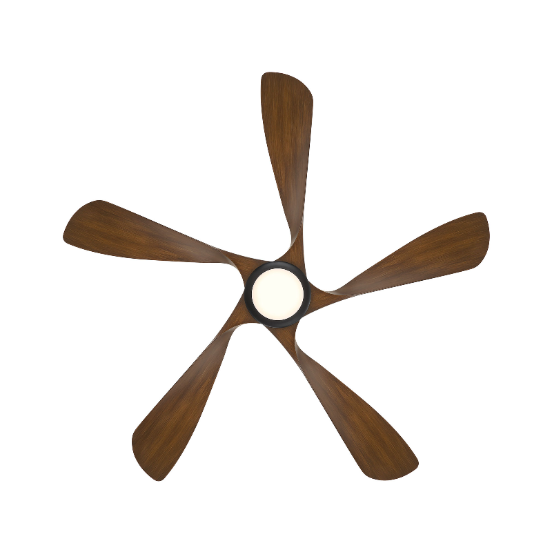WAC F-105L Swirl 5 56" Outdoor Smart Ceiling Fan with LED Light Kit, 4CCT Selectable - Matte Black/Distressed Koa