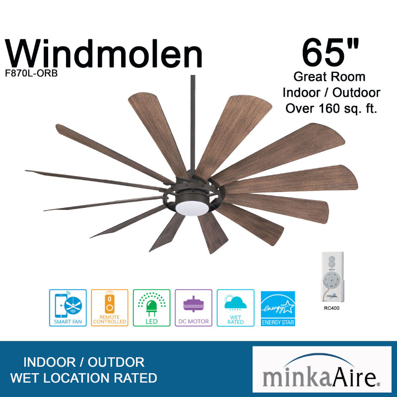 Minka Aire F870L Windmolen 65" Smart Ceiling Fan with LED Light Kit