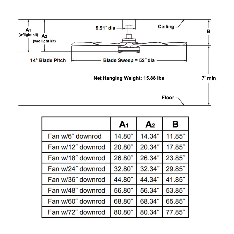 Fanimation FPD8570 TorchAire 52" Indoor/Outdoor Ceiling Fan with LED Light Kit