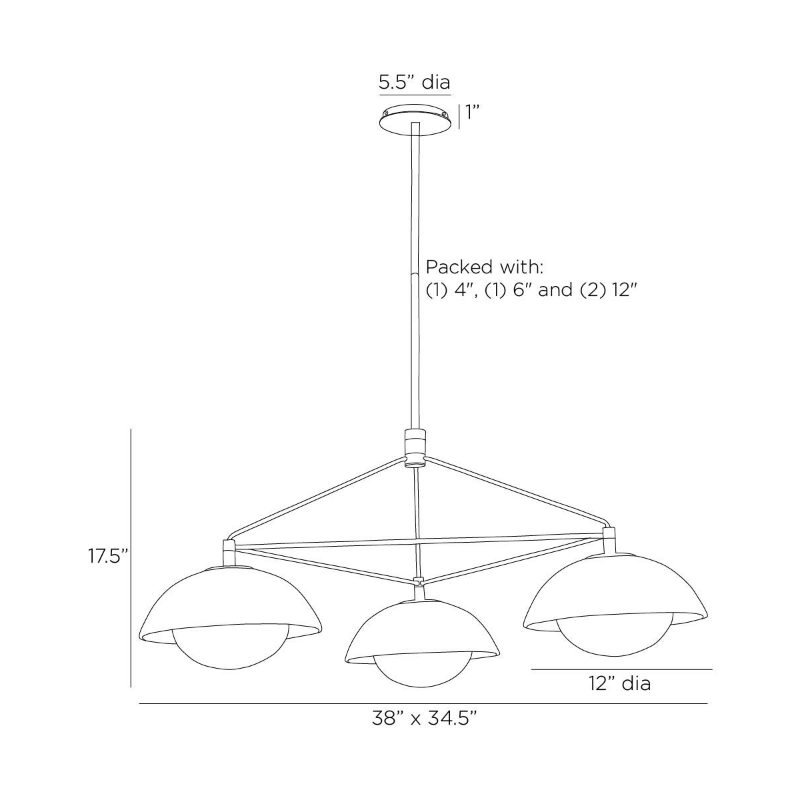 Arteriors GADMC01 Glaze 3-lt 38" Chandelier