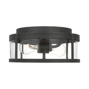 Generation GLO1132C Luning 2-lt 13" Outdoor Flush Mount - Texture Black/Clear Glass