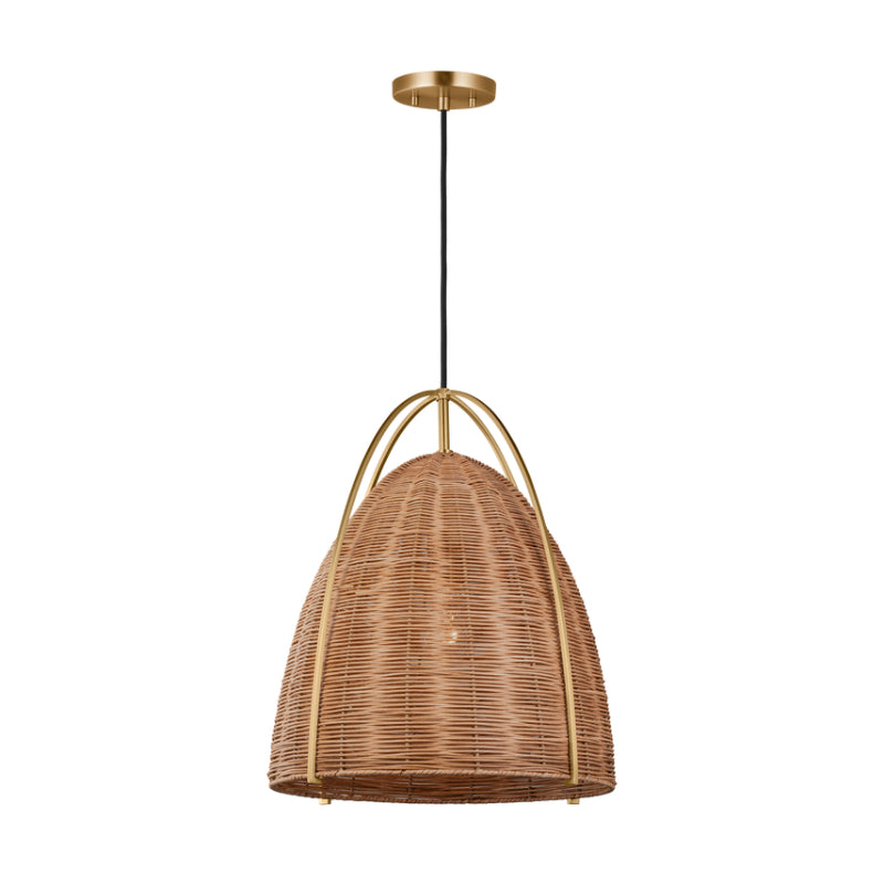 Visual Comfort GLP1071 Norman 1-lt 16" LED Large Pendant - Satin Brass with Blonde Rattan