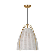 Visual Comfort GLP1071 Norman 1-lt 16" LED Large Pendant - Satin Brass with Chalk Wicker
