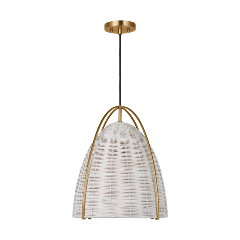Visual Comfort GLP1071 Norman 1-lt 16" LED Large Pendant - Satin Brass with Chalk Wicker
