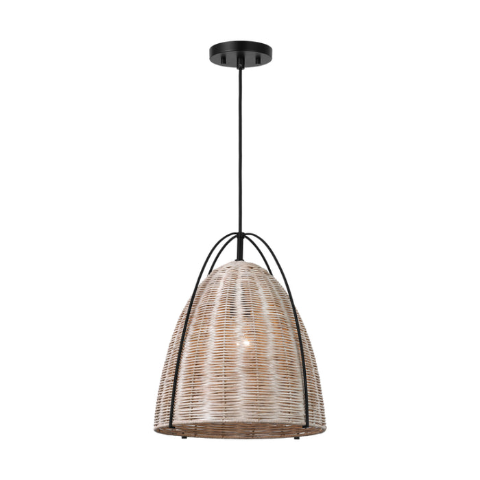 Visual Comfort GLP1081 Norman 1-lt 14" LED Medium Pendant - Midnight Black with Ash Wicker