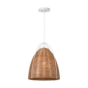 Visual Comfort GLP1081 Norman 1-lt 14" LED Medium Pendant - Matte White with Blonde Rattan