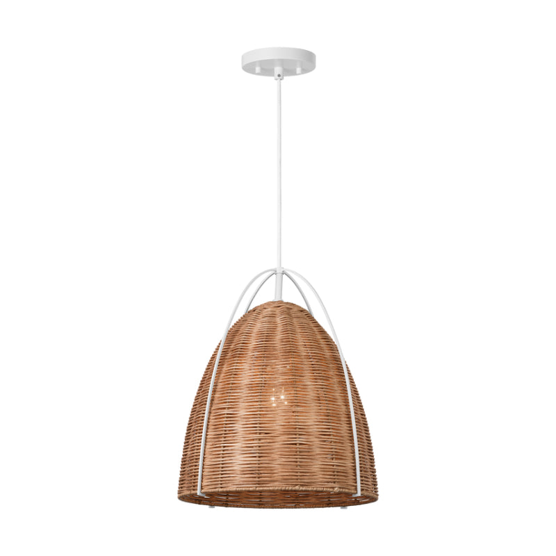 Visual Comfort GLP1081 Norman 1-lt 14" LED Medium Pendant - Matte White with Blonde Rattan