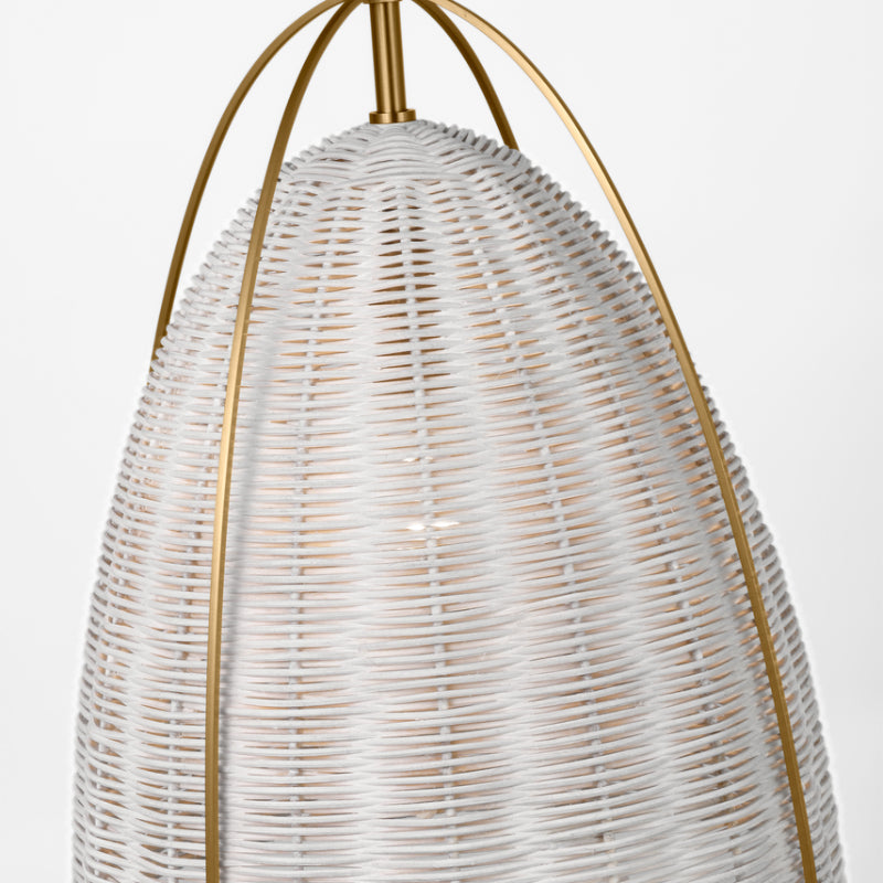 Visual Comfort GLP1081 Norman 1-lt 14" LED Medium Pendant - Satin Brass with Chalk Wicker