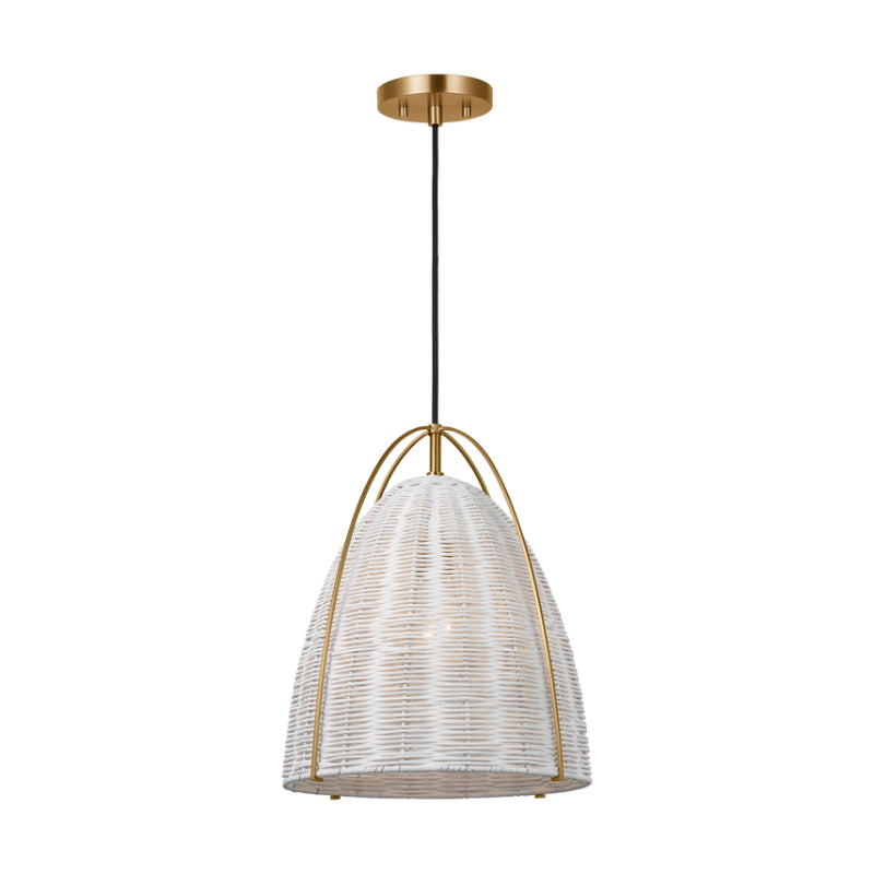 Visual Comfort GLP1081 Norman 1-lt 14" LED Medium Pendant - Satin Brass with Chalk Wicker