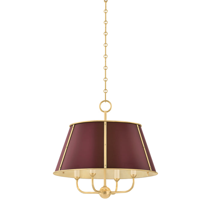 Hudson Valley MDS120 Cambridge 4-lt 20" Chandelier - Aged Brass/Soft Crimson