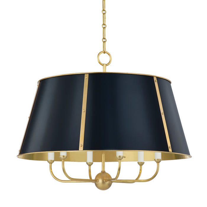 Hudson Valley MDS121 Cambridge 6-lt 29" Chandelier - Aged Brass/Darkest Blue