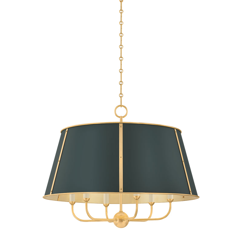 Hudson Valley MDS121 Cambridge 6-lt 29" Chandelier - Aged Brass/Soft Studio Green
