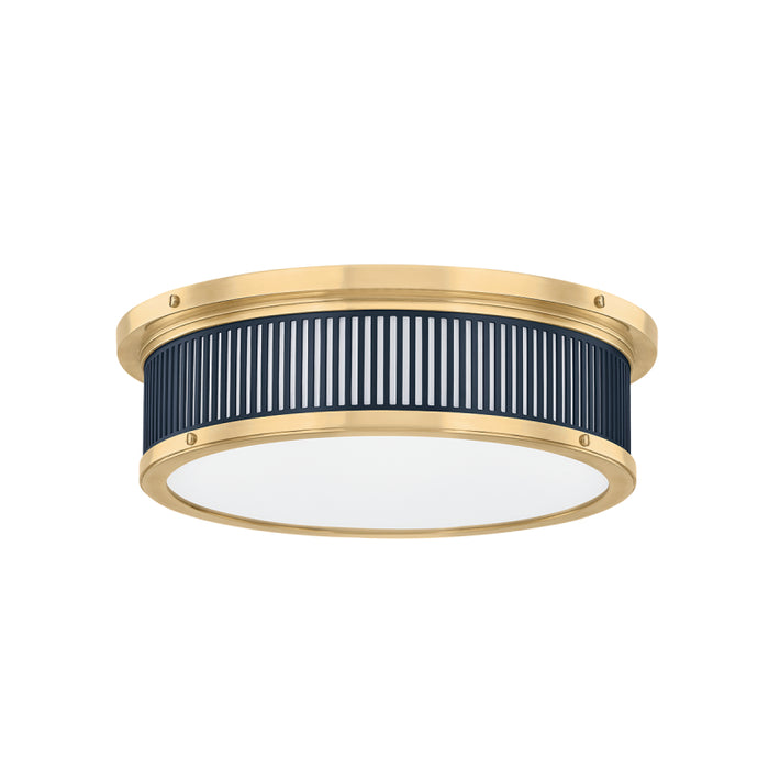Hudson Valley MDS1901 Ashdown 1-lt 14" LED Flush Mount - Aged Brass/Darkest Blue
