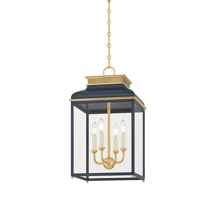 Hudson Valley MDS2400 Houghton 4-lt 13" LED Pendant - Aged Brass/Darkest Blue