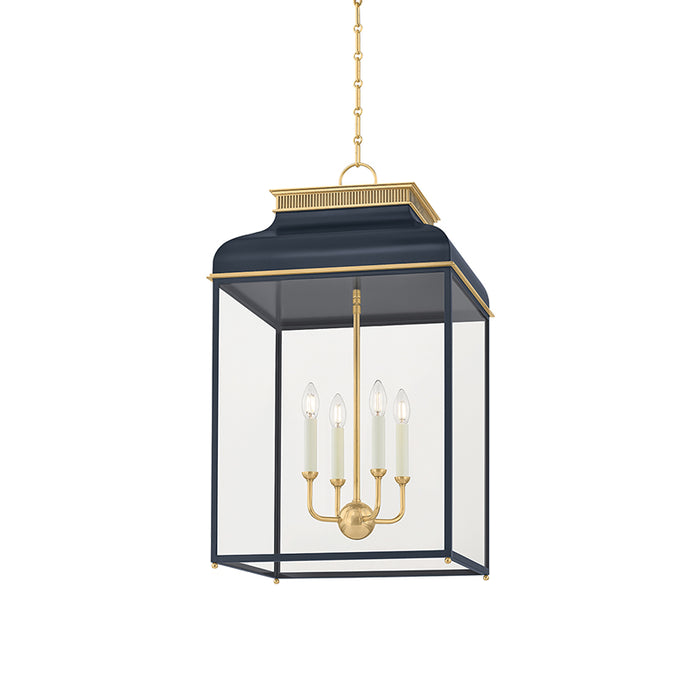 Hudson Valley MDS2401 Houghton 4-lt 19" LED Pendant - Aged Brass/Darkest Blue