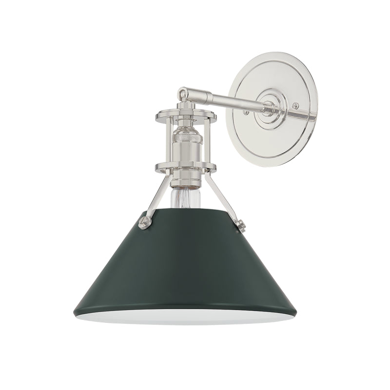 Hudson Valley MDS350 Painted No. 2 1-lt 12" Tall Wall Sconce - Polished Nickel/Soft Studio Green