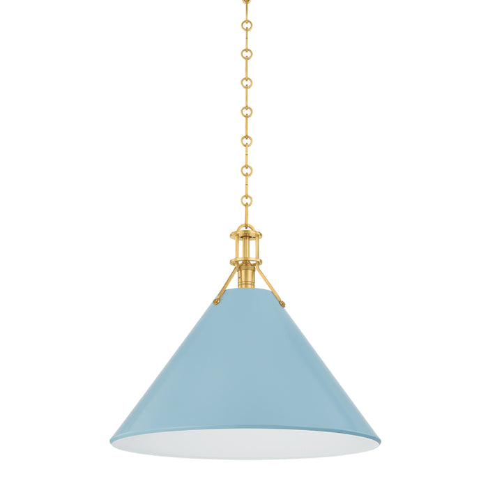 Hudson Valley MDS352L Painted No. 2 1-lt 21" Pendant - Aged Brass/Blue Bird