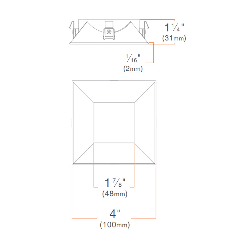 DMF M4TSS M Series 4" Square Beveled Flangeless Trim