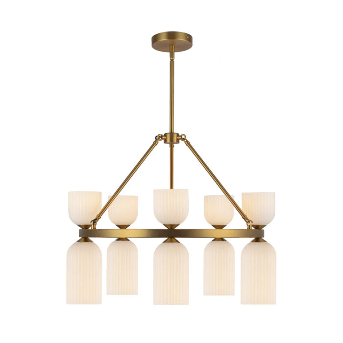Alora Mood CH442626 Nelly 10-lt 26" Chandelier - Brushed Gold/Glossy Opal Ribbed Glass