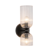 Alora Mood WV442612 Nelly 2-lt 12" Tall Vanity Light - Matte Black/Clear Ribbed Glass