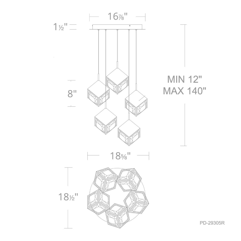 dweLED PD-29305R Ice Cube Round 5-lt 19" LED Pendant