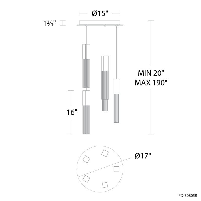 Modern Forms PD-30805R Cinema 5-lt 17" LED Pendant