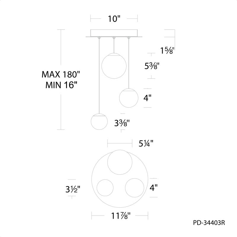 Modern Forms PD-34403R Pisces 3-lt 12" LED Pendant