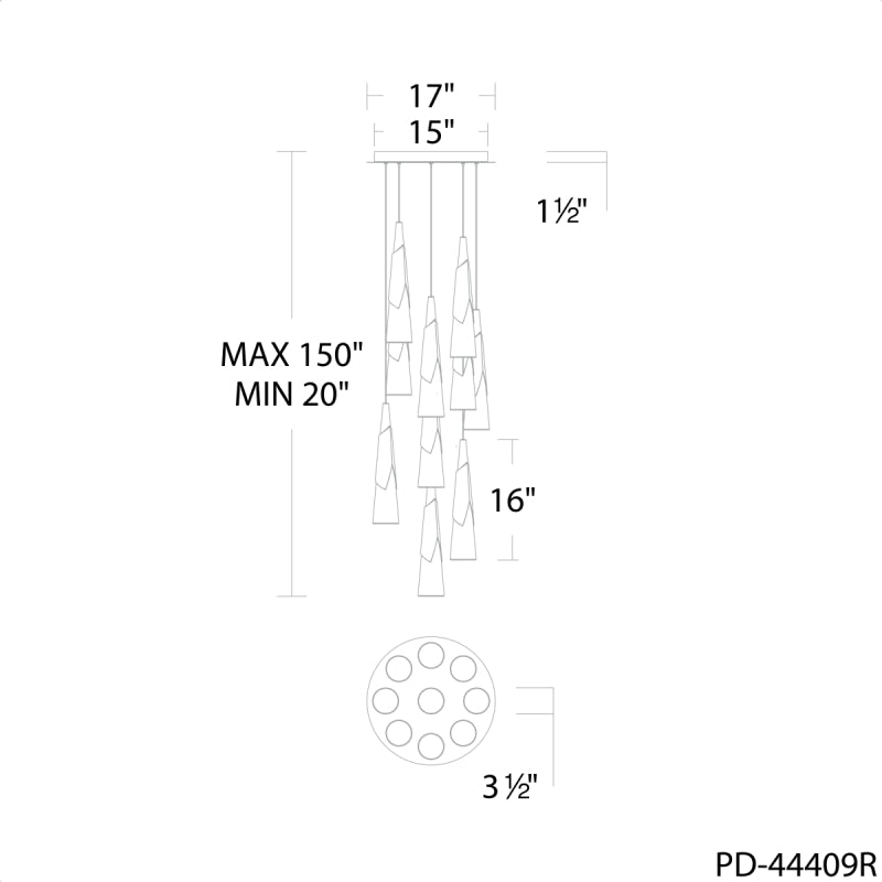 Modern Forms PD-44409R Kilt 9-lt 17" LED Pendant