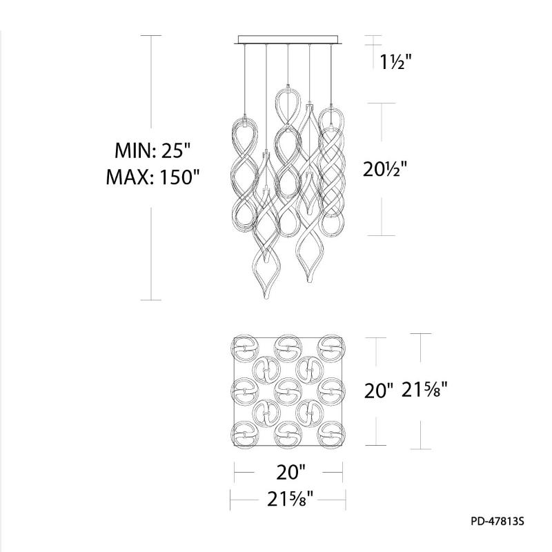 dweLED PD-47813S Interlace Square 13-lt 22" LED Pendant