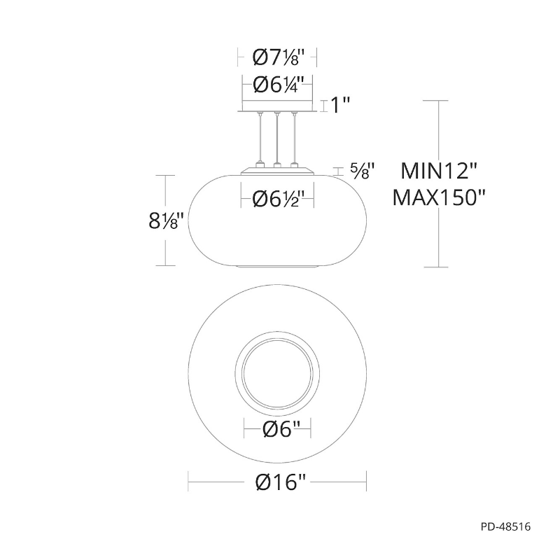 dweLED PD-48516 Doma 1-lt 16" LED Pendant