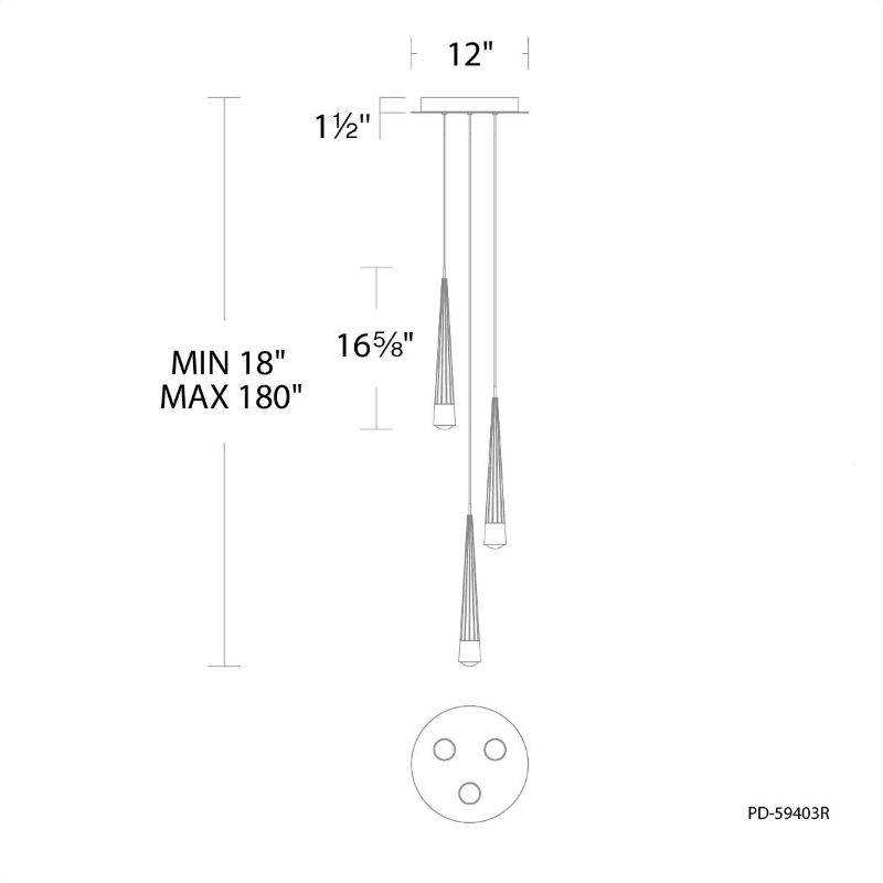 dweLED PD-59403R Quill Round 3-lt 12" LED Pendant