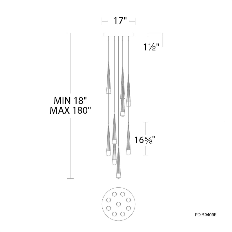 dweLED PD-59409R Quill Round 9-lt 17" LED Pendant