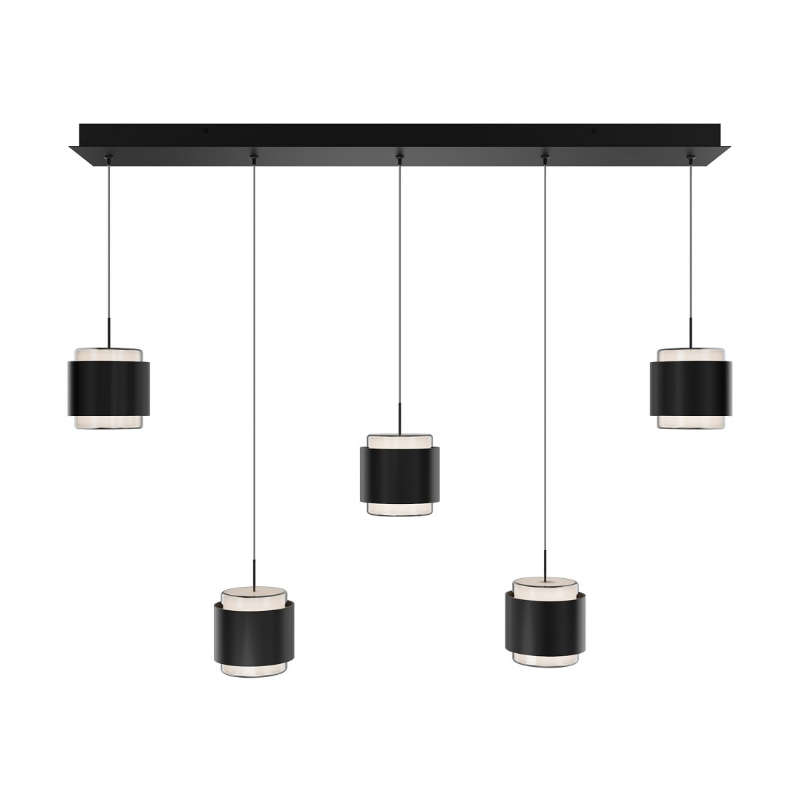 dweLED PD-68905L Banded 5-lt 42" LED Multi Light Pendant, CCT Selectable - Black